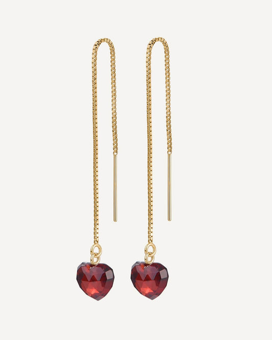 Louise Garnet Heart Threader Earrings